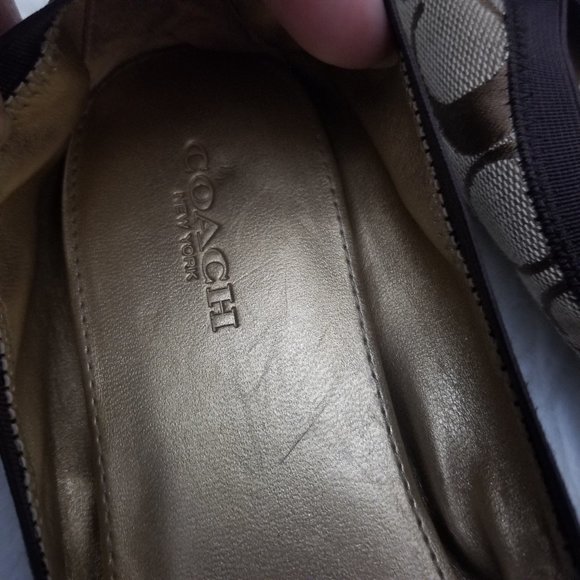 Coach Chelsey Chestnut Khaki Ballet Flats Gold Hardware Matte Calf Leather Signa - Picture 7 of 9